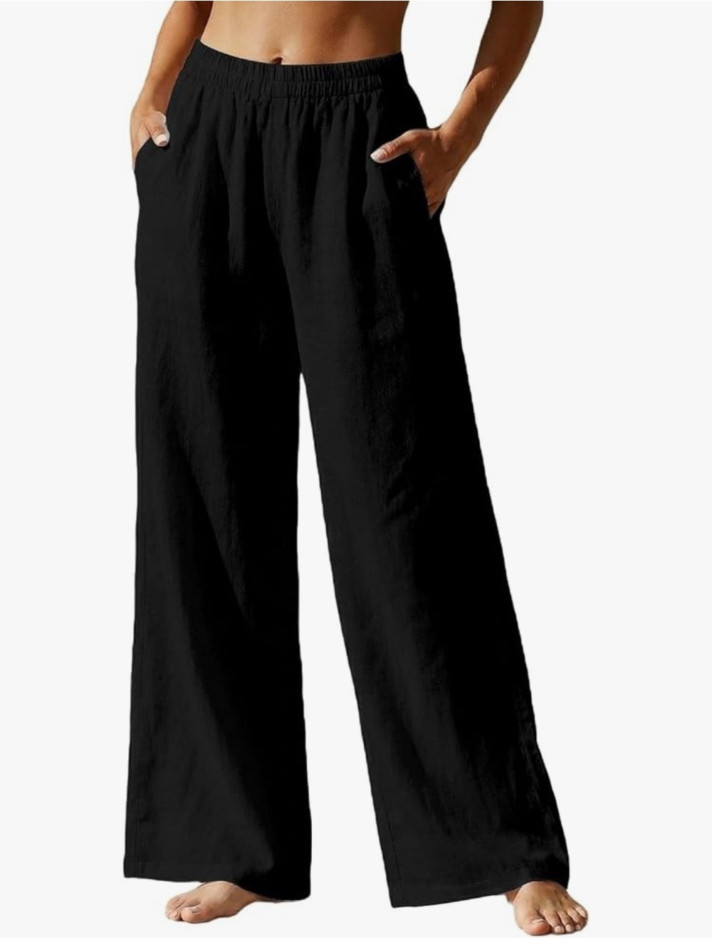 Women's Wide Leg Elastic Waist Pants - Black